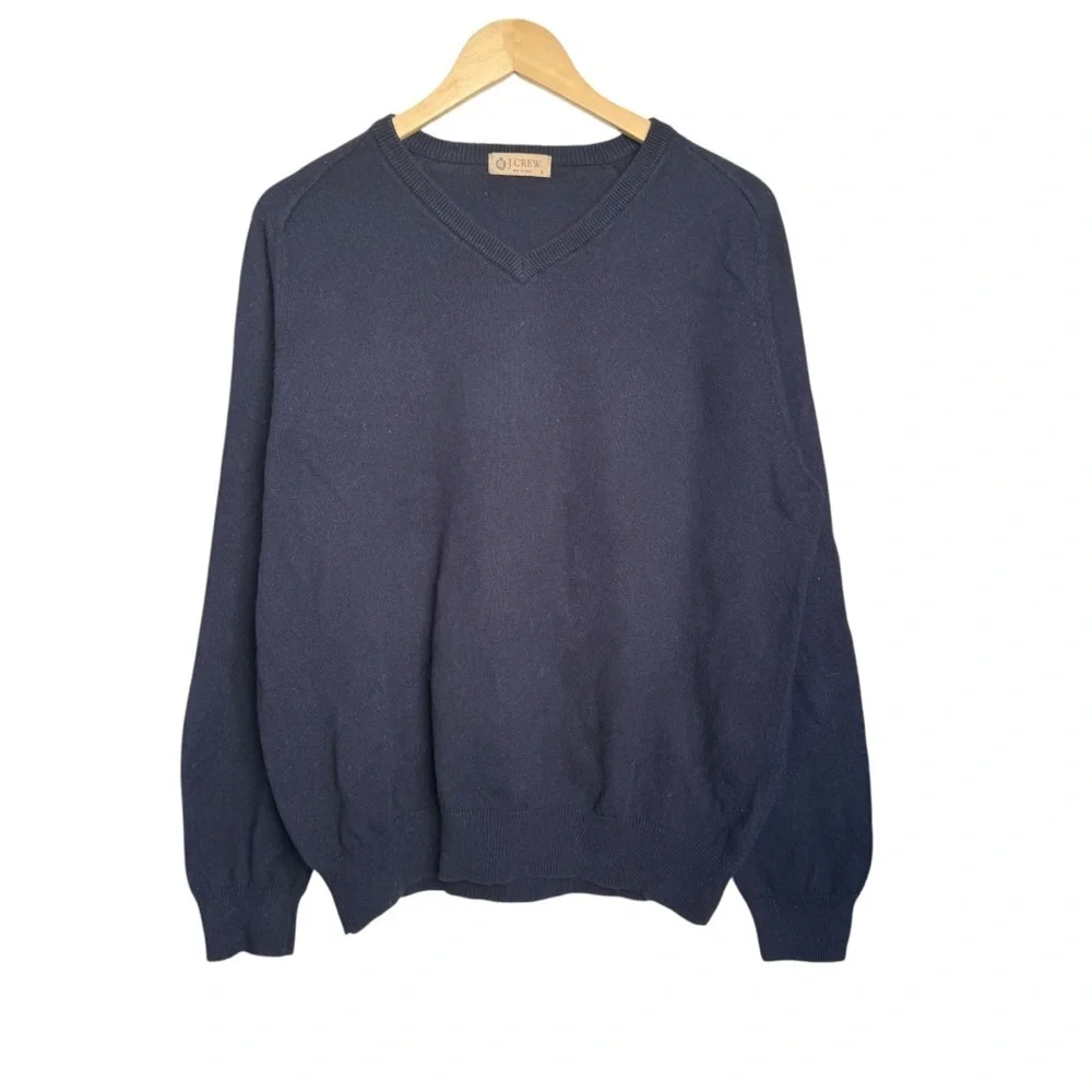 J.Crew V-Neck Sweater Cotton Cashmere Blend Mens Large Navy Blue Knit Classic